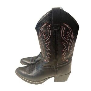 Old West Cowboy Boots Black Leather Western Pull On 8110 Child  Size 3.0D